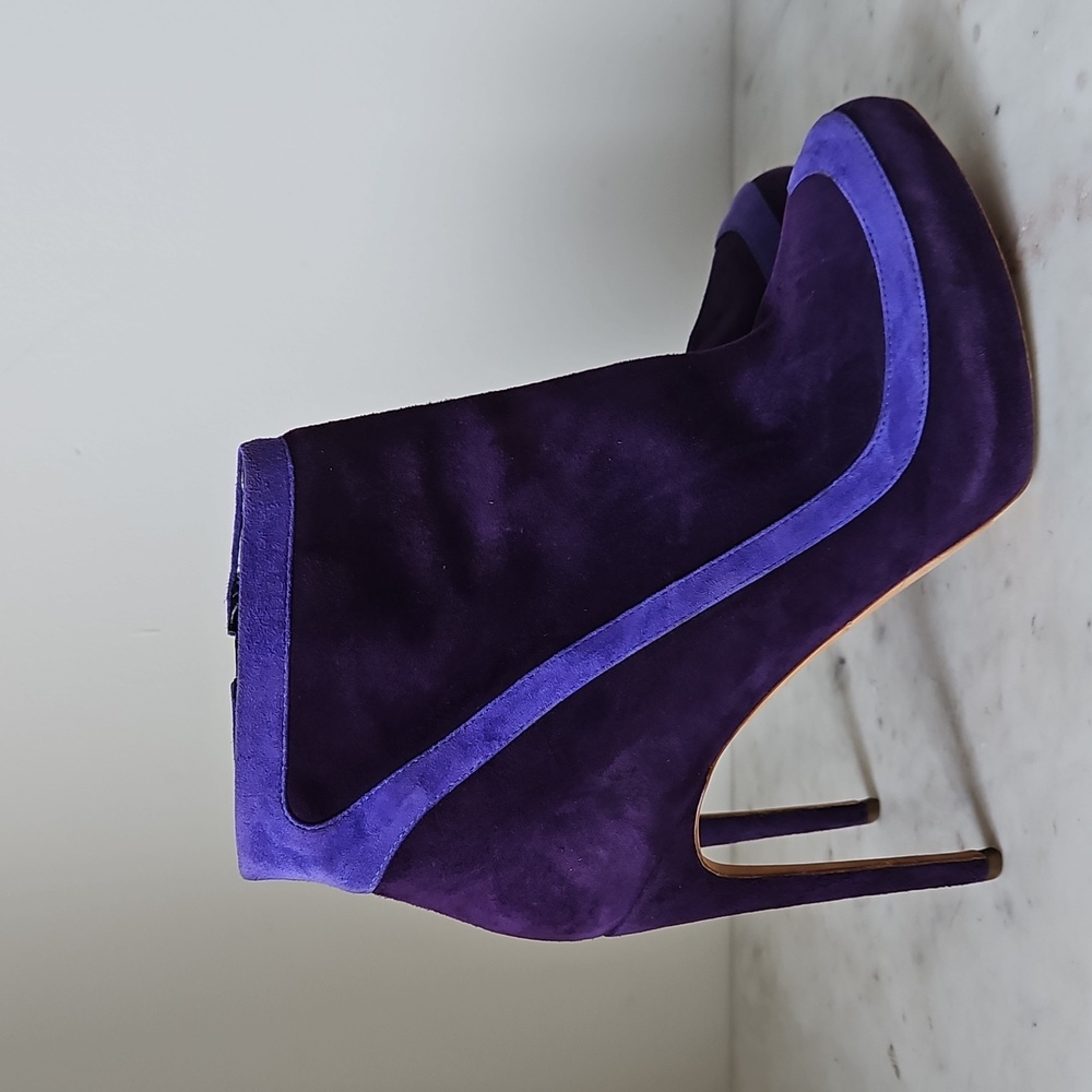 RUPERT SANDERSON: royal purple suede ankle platform boots